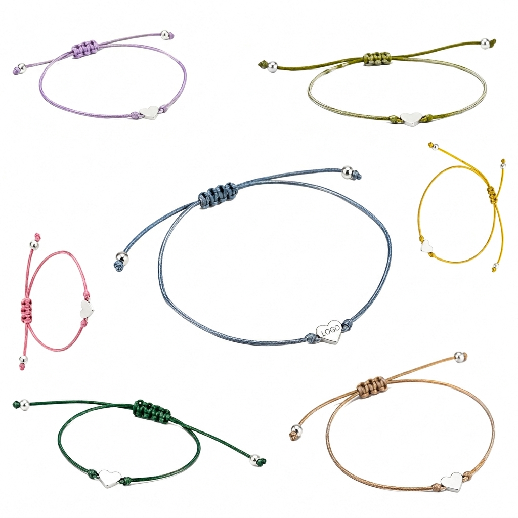 Adjustable Braided Cord Bracelet with Heart Charm