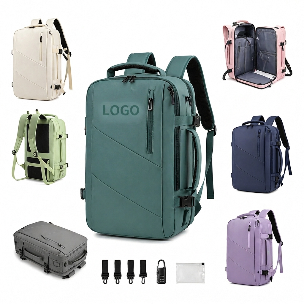 Expandable Water-Resistant Oxford Travel Backpack with Side Compression