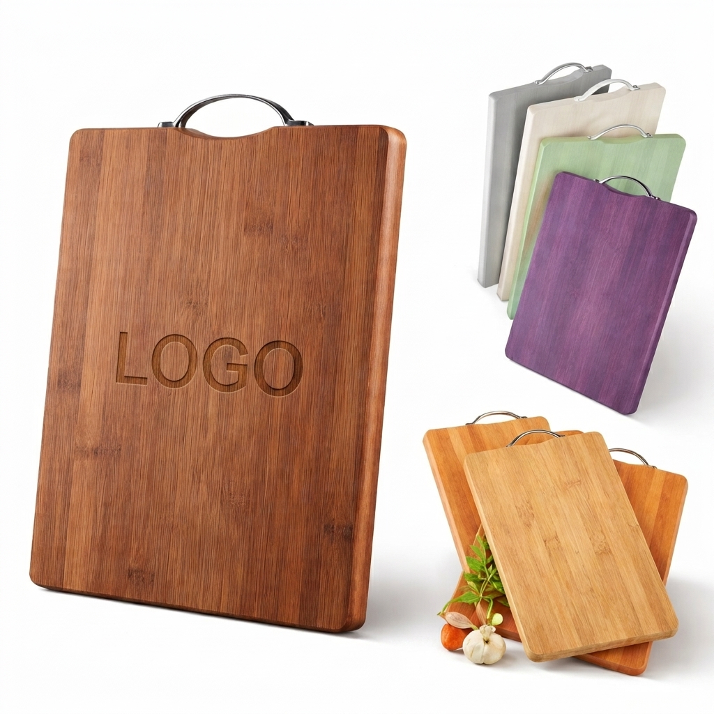 Bamboo Cutting Board with Integrated Metal Grip Handle