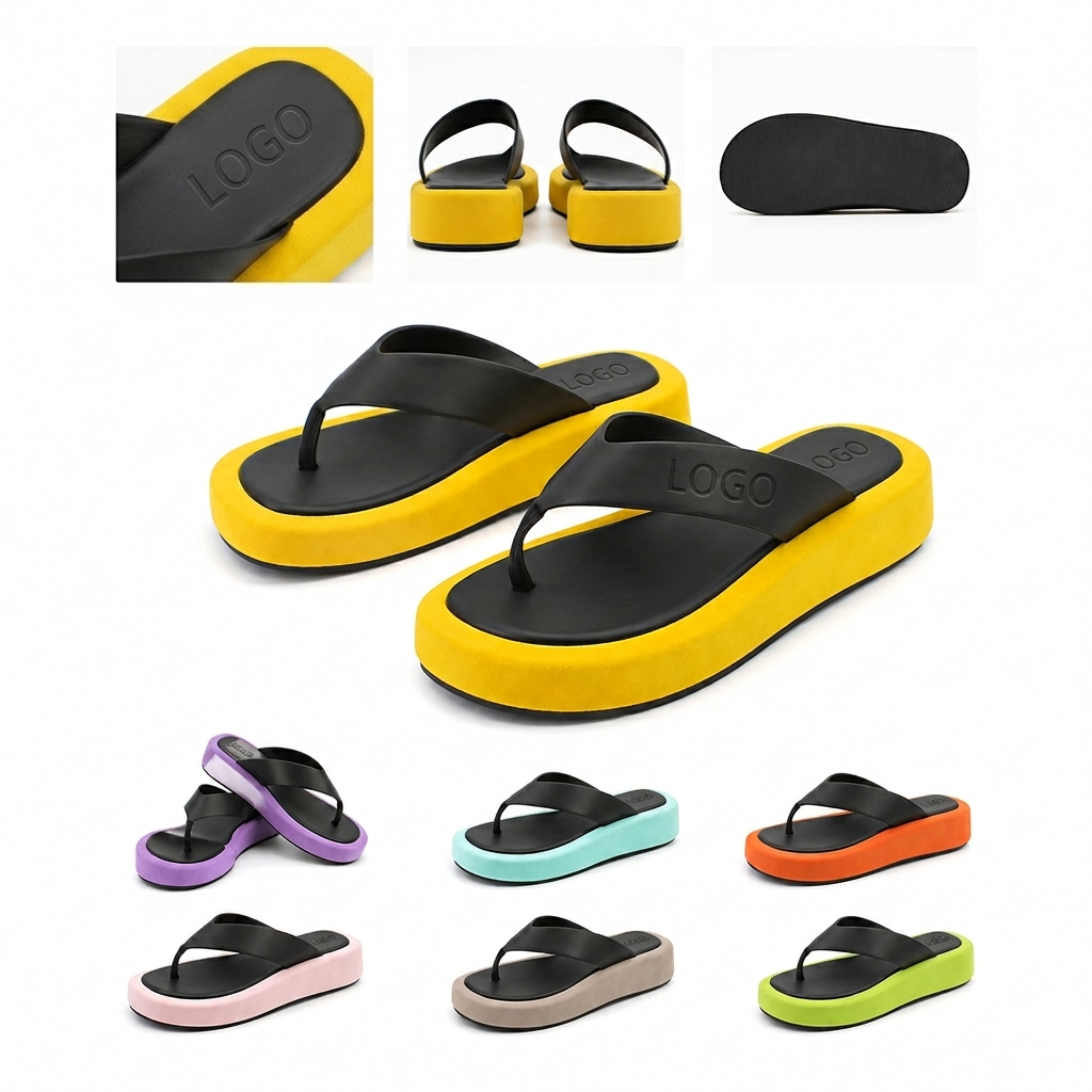 Thick-Soled Platform Thong Sandals with Broad Customization Strap