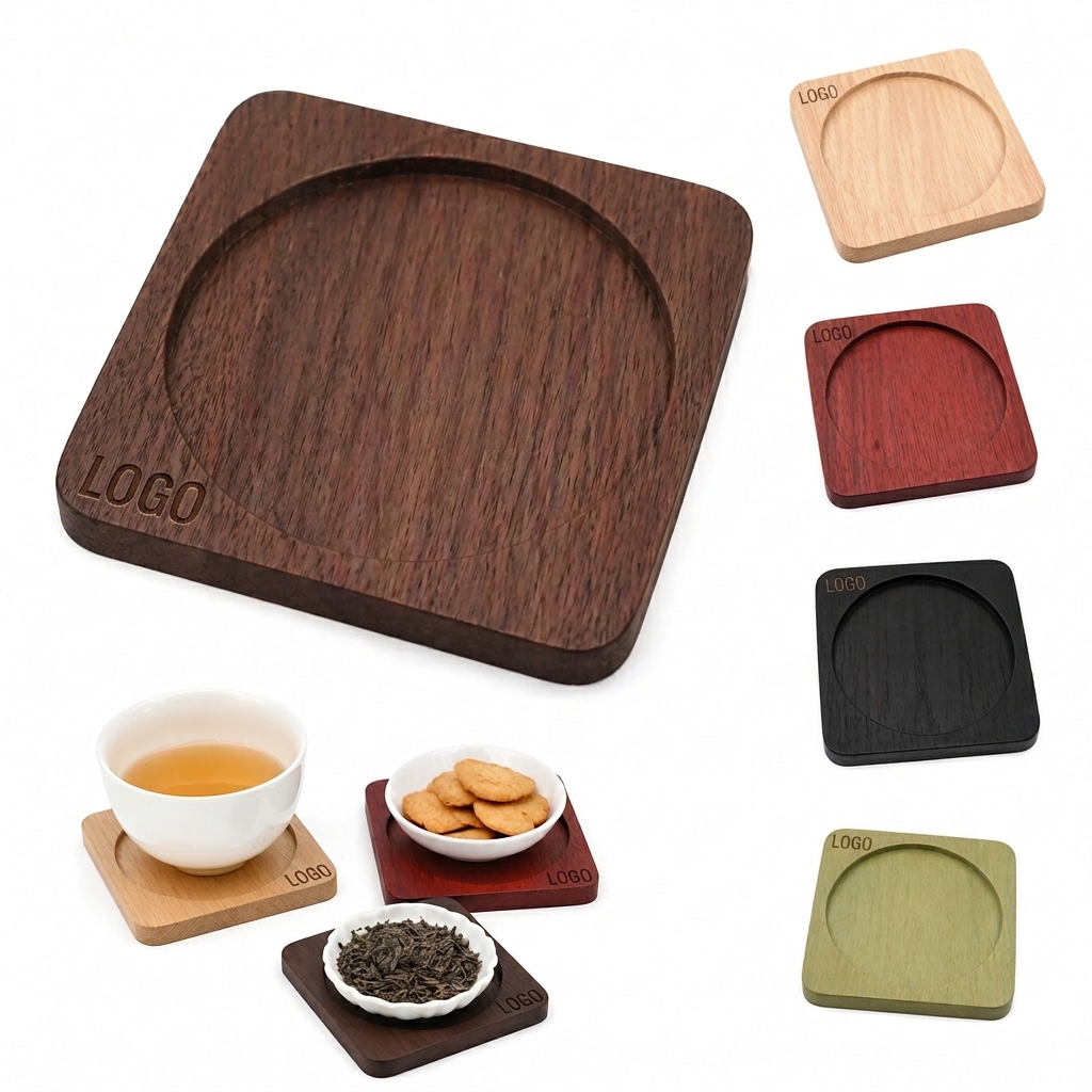 Recessed Square Wood Beverage Coaster