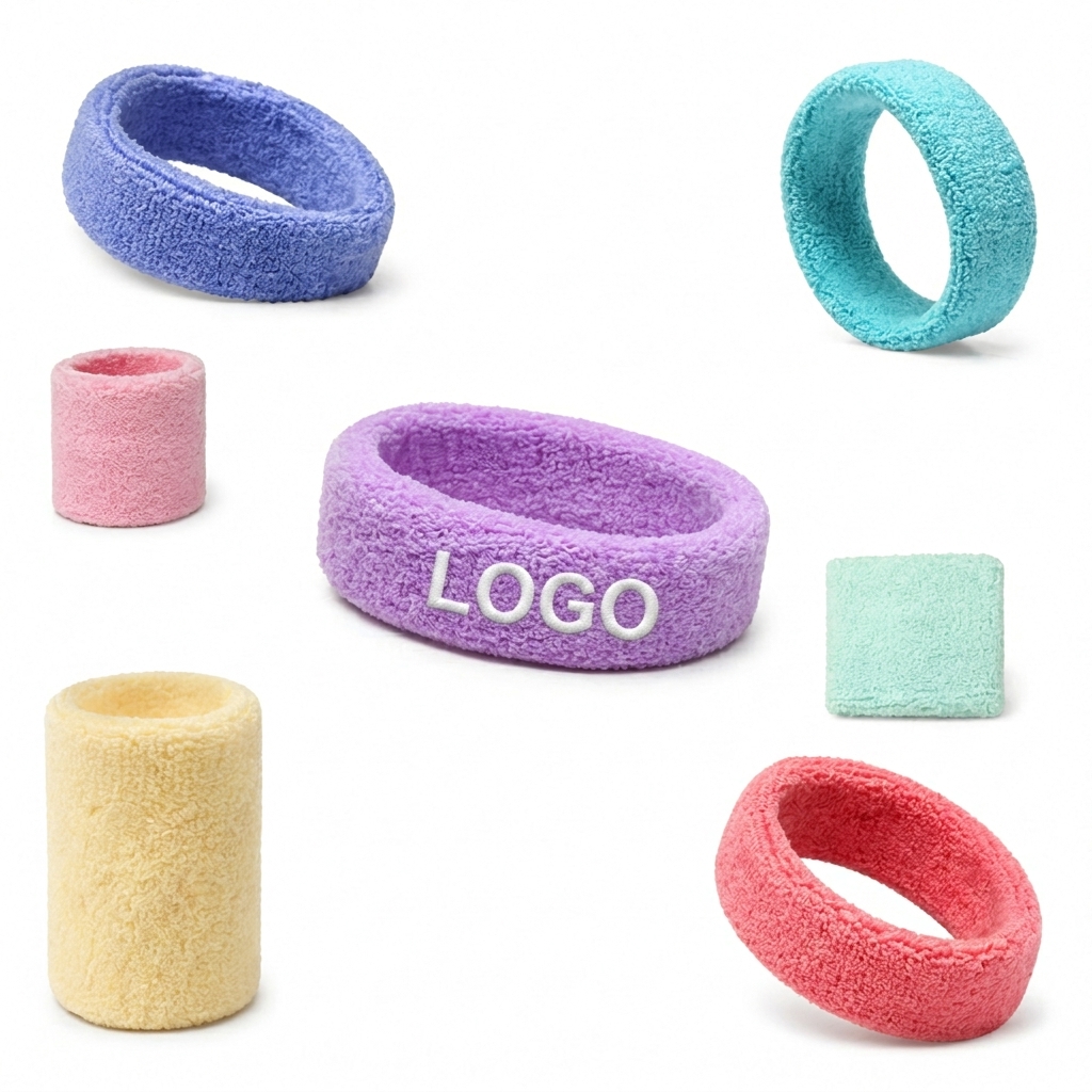 Moisture-Absorbent Athletic Terry Cloth Headband and Wristband Set