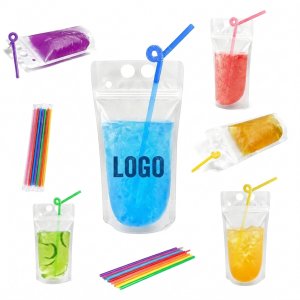 16oz Translucent Stand-up Beverage Pouch with Straw and Secure Zip Closure