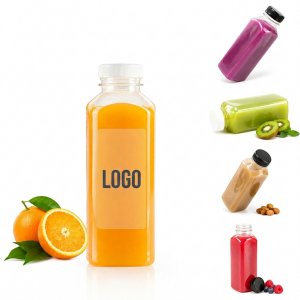 16 oz Clear Square Plastic Beverage Bottle with Secure Screw Cap - Reusable Drinkware Bulk Set