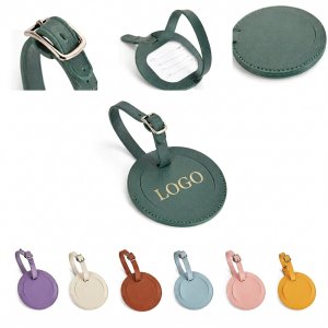 Durable Circular Synthetic Leather Luggage Tag with Adjustable Buckle Strap
