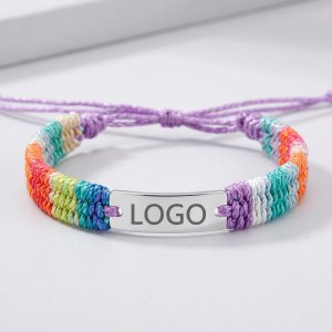 Rainbow Handwoven Adjustable Bracelet with Metal Branding Plate
