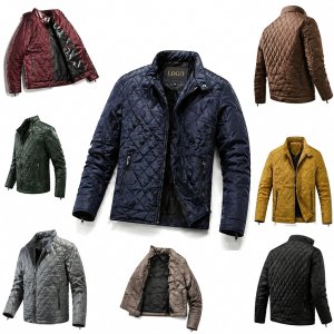 Quilted Stand Collar Thermal Jacket with Zippered Pockets