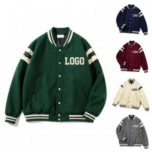 Classic Striped Trim Collegiate Athletic Jacket