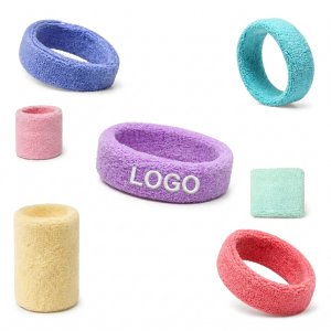 Moisture-Absorbent Athletic Terry Cloth Headband and Wristband Set
